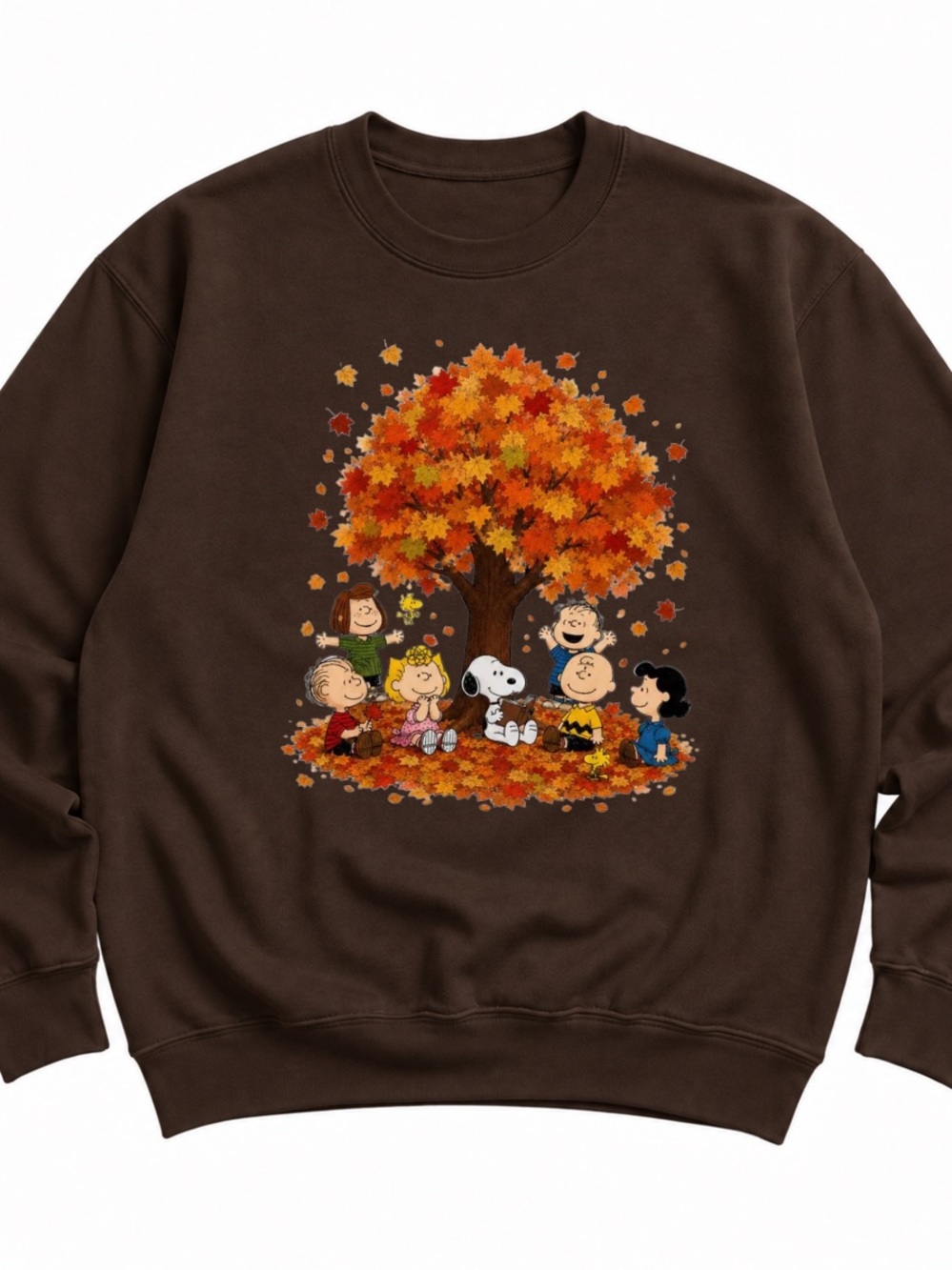 Dark Chocolate Peanuts Fall Tree Graphic Crewneck Sweatshirt